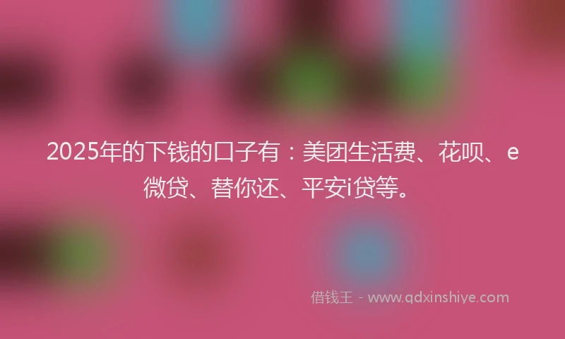 2025年的下钱的口子有：美团生活费、花呗、e微贷、替你还、平安i贷等。