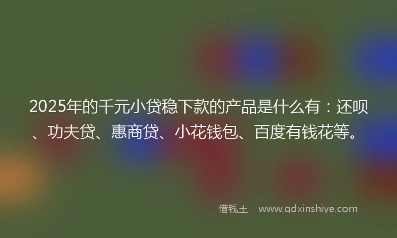 2025年的千元小贷稳下款的产品是什么有：还呗、功夫贷、惠商贷、小花钱包、百度有钱花等。