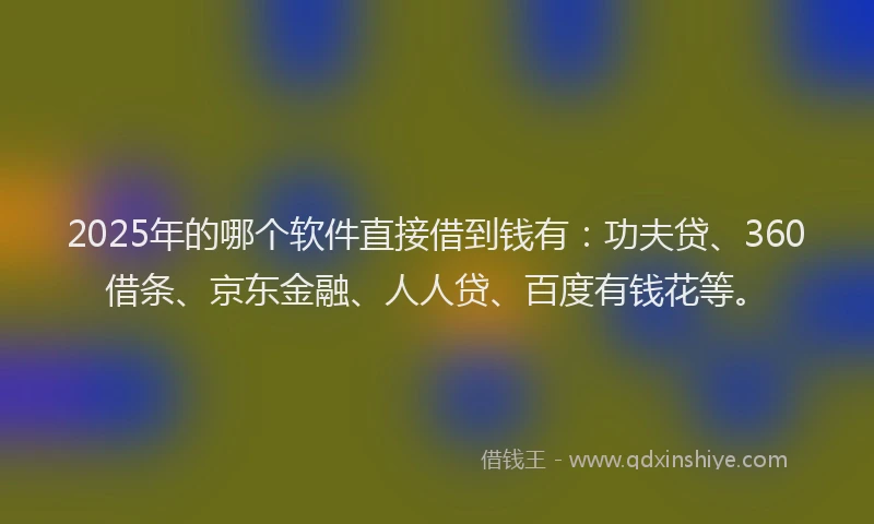 2025年的哪个软件直接借到钱有：功夫贷、360借条、京东金融、人人贷、百度有钱花等。