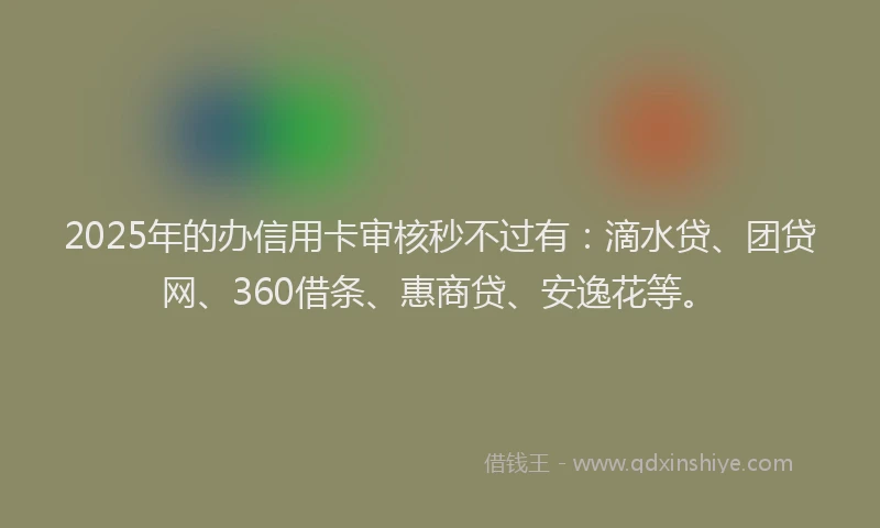 2025年的办信用卡审核秒不过有：滴水贷、团贷网、360借条、惠商贷、安逸花等。