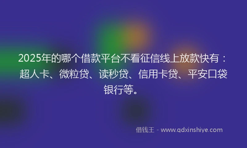 2025年的哪个借款平台不看征信线上放款快有：超人卡、微粒贷、读秒贷、信用卡贷、平安口袋银行等。