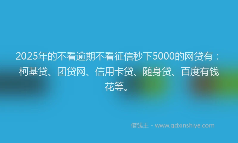 2025年的不看逾期不看征信秒下5000的网贷有：柯基贷、团贷网、信用卡贷、随身贷、百度有钱花等。