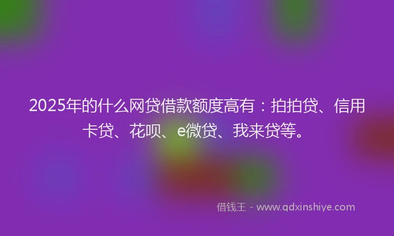 2025年的什么网贷借款额度高有：拍拍贷、信用卡贷、花呗、e微贷、我来贷等。