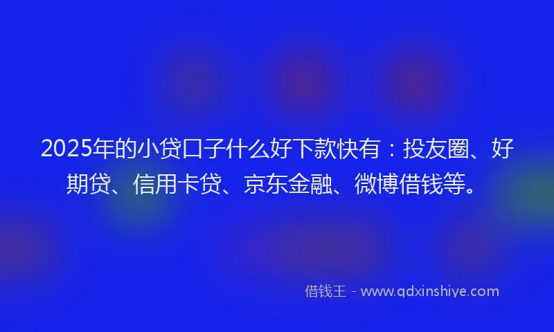 2025年的小贷口子什么好下款快有：投友圈、好期贷、信用卡贷、京东金融、微博借钱等。