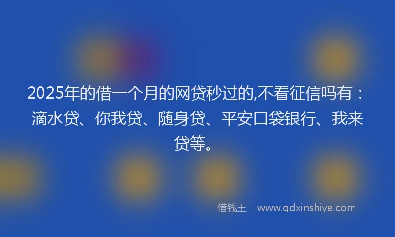 2025年的借一个月的网贷秒过的,不看征信吗有：滴水贷、你我贷、随身贷、平安口袋银行、我来贷等。