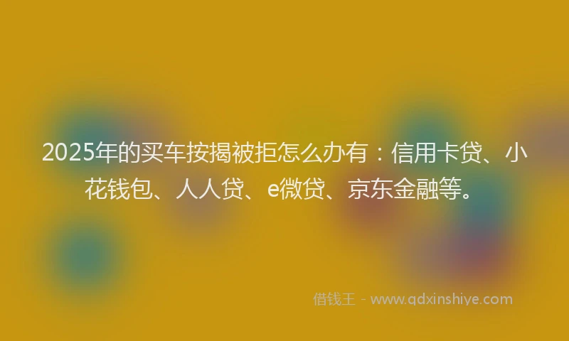 2025年的买车按揭被拒怎么办有：信用卡贷、小花钱包、人人贷、e微贷、京东金融等。