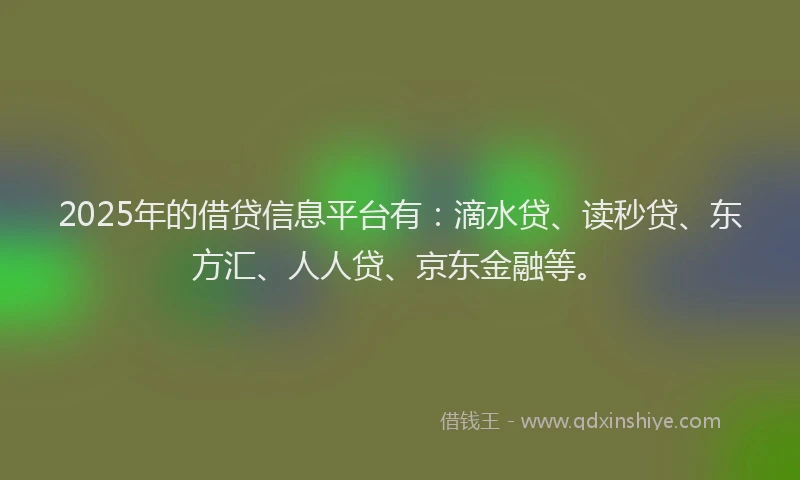 2025年的借贷信息平台有：滴水贷、读秒贷、东方汇、人人贷、京东金融等。