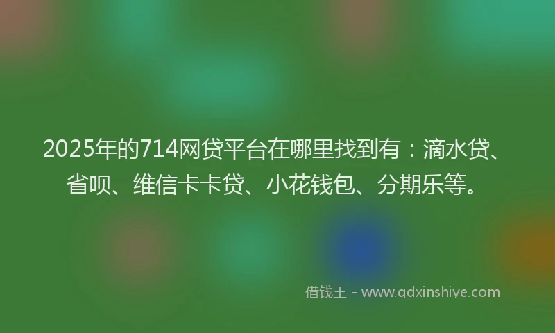 2025年的714网贷平台在哪里找到有：滴水贷、省呗、维信卡卡贷、小花钱包、分期乐等。