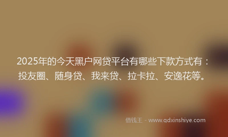 2025年的今天黑户网贷平台有哪些下款方式有：投友圈、随身贷、我来贷、拉卡拉、安逸花等。
