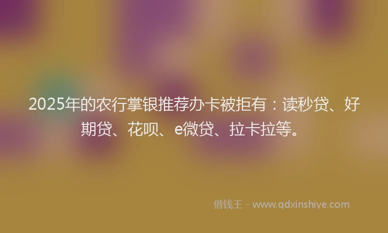 2025年的农行掌银推荐办卡被拒有：读秒贷、好期贷、花呗、e微贷、拉卡拉等。