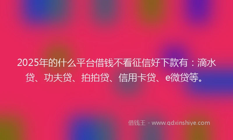 2025年的什么平台借钱不看征信好下款有：滴水贷、功夫贷、拍拍贷、信用卡贷、e微贷等。