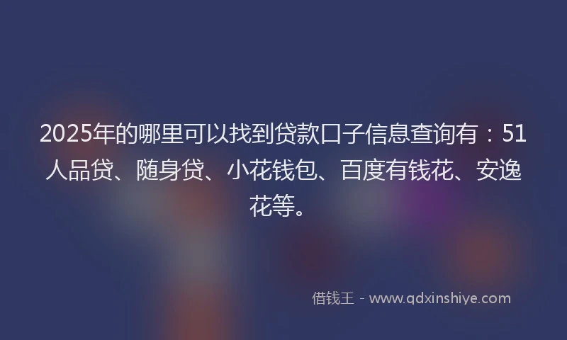 2025年的哪里可以找到贷款口子信息查询有：51人品贷、随身贷、小花钱包、百度有钱花、安逸花等。