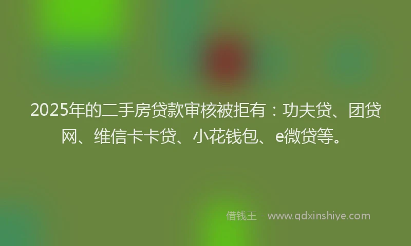2025年的二手房贷款审核被拒有：功夫贷、团贷网、维信卡卡贷、小花钱包、e微贷等。