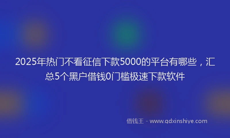 2025年热门不看征信下款5000的平台有哪些，汇总5个黑户借钱0门槛极速下款软件