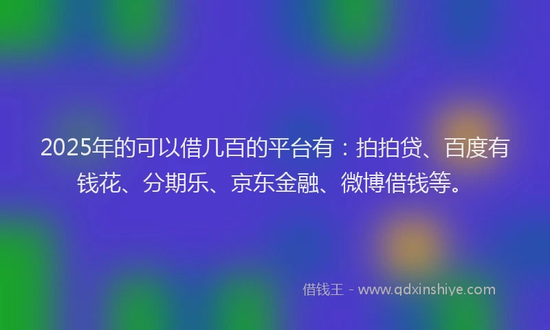 2025年的可以借几百的平台有：拍拍贷、百度有钱花、分期乐、京东金融、微博借钱等。