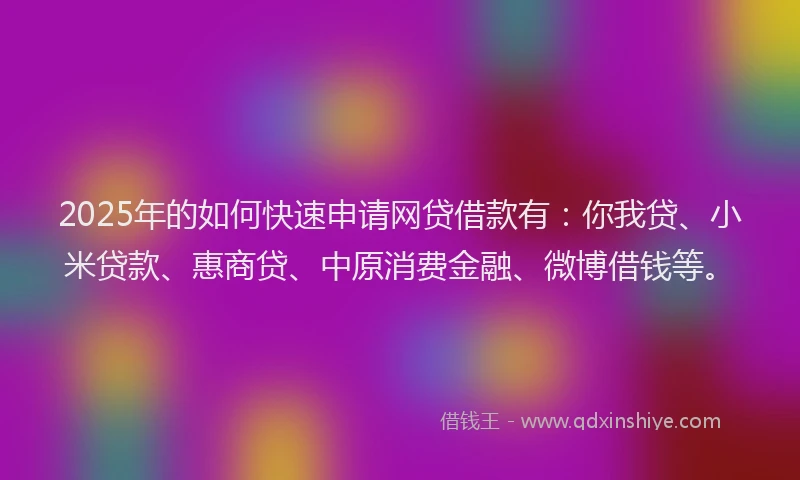 2025年的如何快速申请网贷借款有：你我贷、小米贷款、惠商贷、中原消费金融、微博借钱等。