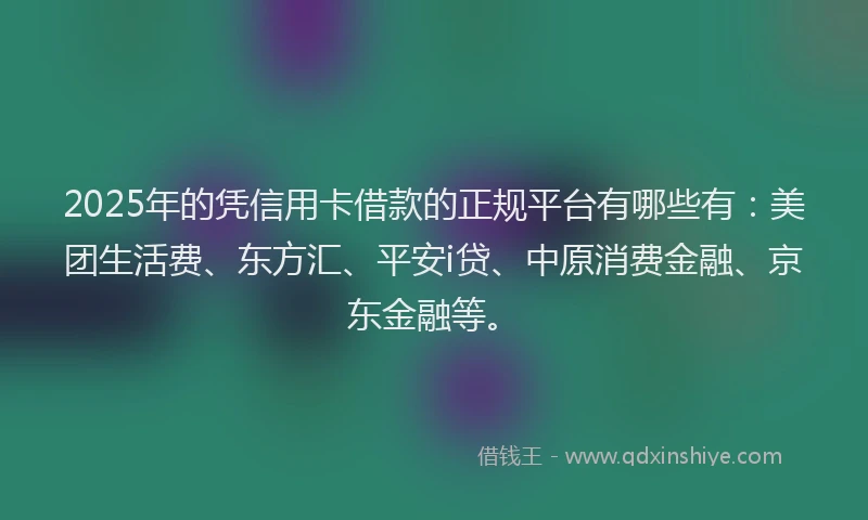 2025年的凭信用卡借款的正规平台有哪些有：美团生活费、东方汇、平安i贷、中原消费金融、京东金融等。