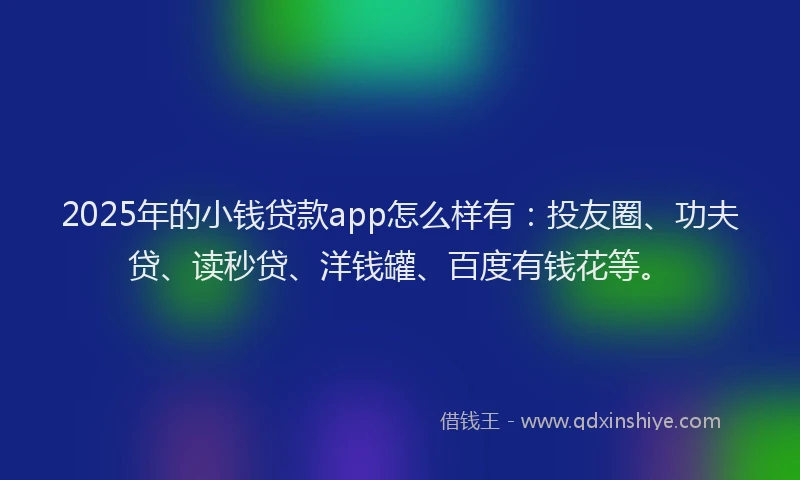 2025年的小钱贷款app怎么样有：投友圈、功夫贷、读秒贷、洋钱罐、百度有钱花等。
