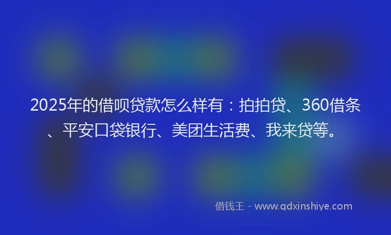 2025年的借呗贷款怎么样有：拍拍贷、360借条、平安口袋银行、美团生活费、我来贷等。