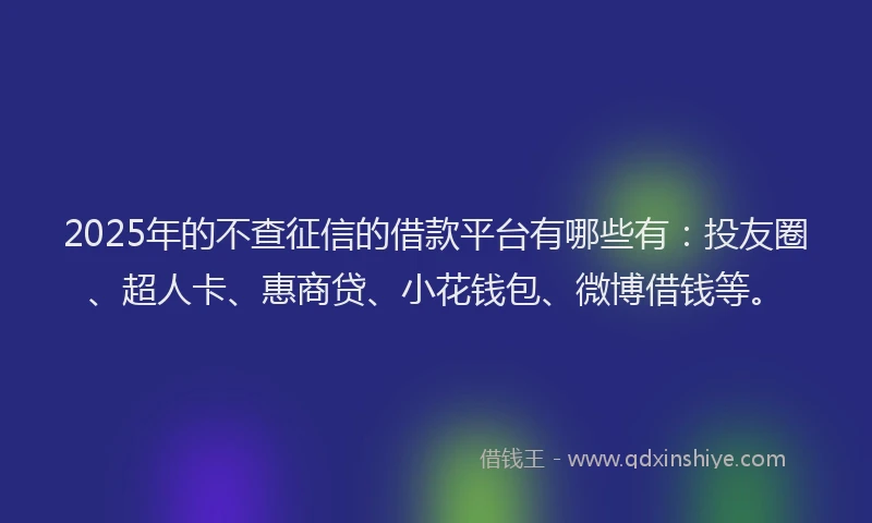 2025年的不查征信的借款平台有哪些有：投友圈、超人卡、惠商贷、小花钱包、微博借钱等。