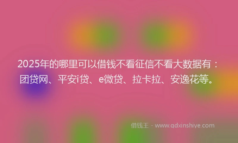 2025年的哪里可以借钱不看征信不看大数据有：团贷网、平安i贷、e微贷、拉卡拉、安逸花等。