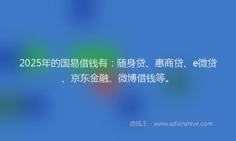 2025年的国易借钱有：随身贷、惠商贷、e微贷、京东金融、微博借钱等。