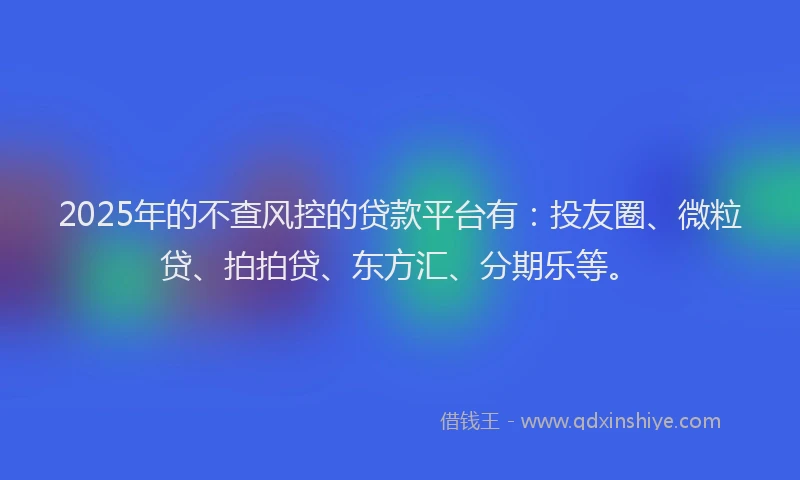 2025年的不查风控的贷款平台有：投友圈、微粒贷、拍拍贷、东方汇、分期乐等。