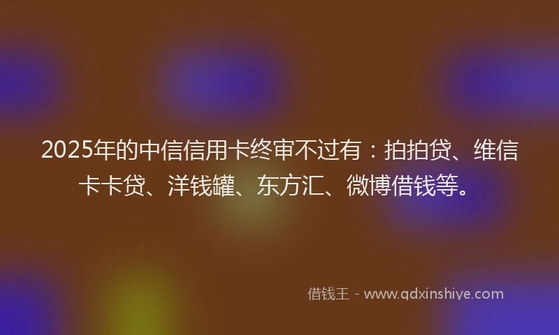 2025年的中信信用卡终审不过有：拍拍贷、维信卡卡贷、洋钱罐、东方汇、微博借钱等。