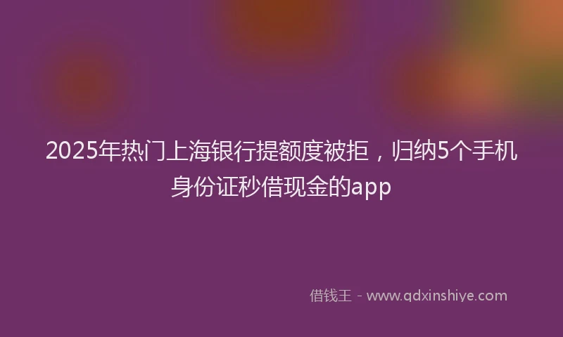 2025年热门上海银行提额度被拒，归纳5个手机身份证秒借现金的app