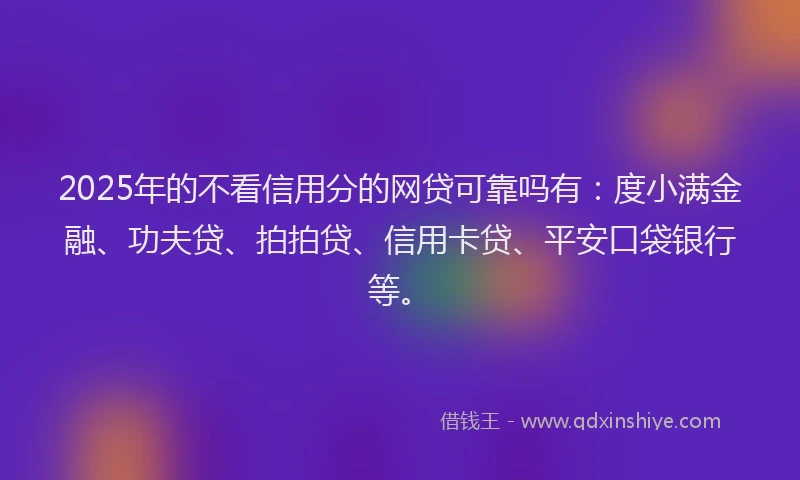 2025年的不看信用分的网贷可靠吗有：度小满金融、功夫贷、拍拍贷、信用卡贷、平安口袋银行等。