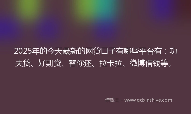 2025年的今天最新的网贷口子有哪些平台有：功夫贷、好期贷、替你还、拉卡拉、微博借钱等。