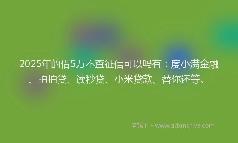2025年的借5万不查征信可以吗有：度小满金融、拍拍贷、读秒贷、小米贷款、替你还等。