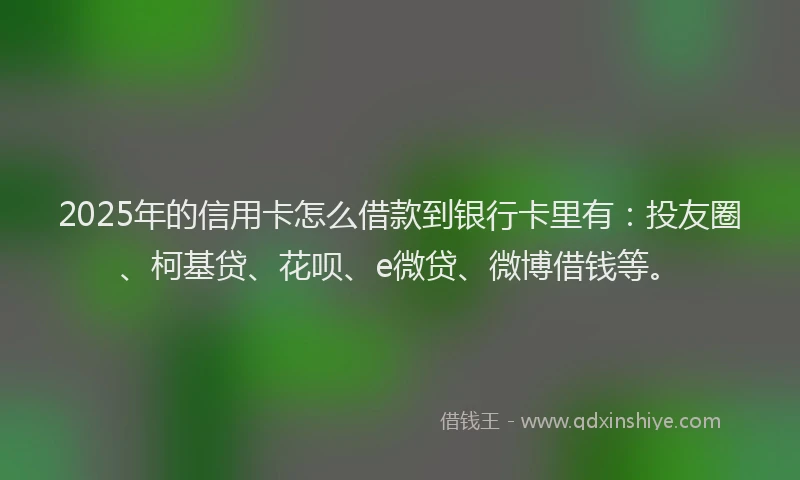 2025年的信用卡怎么借款到银行卡里有：投友圈、柯基贷、花呗、e微贷、微博借钱等。