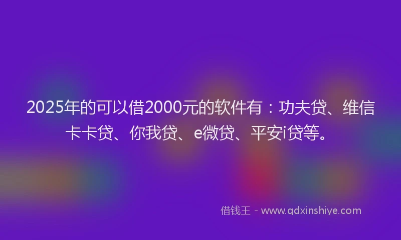 2025年的可以借2000元的软件有：功夫贷、维信卡卡贷、你我贷、e微贷、平安i贷等。