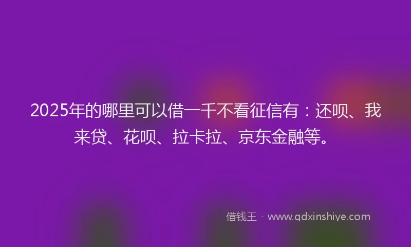 2025年的哪里可以借一千不看征信有：还呗、我来贷、花呗、拉卡拉、京东金融等。