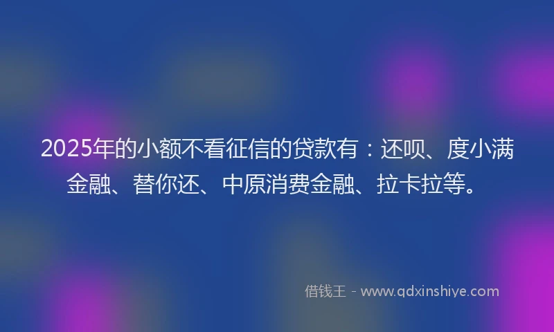 2025年的小额不看征信的贷款有：还呗、度小满金融、替你还、中原消费金融、拉卡拉等。
