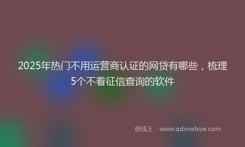 2025年热门不用运营商认证的网贷有哪些，梳理5个不看征信查询的软件
