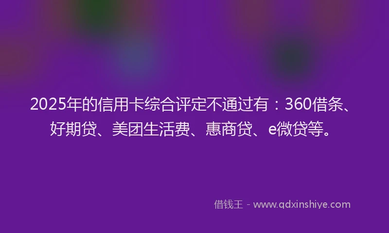 2025年的信用卡综合评定不通过有：360借条、好期贷、美团生活费、惠商贷、e微贷等。