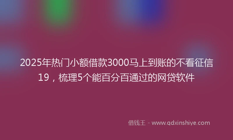 2025年热门小额借款3000马上到账的不看征信19，梳理5个能百分百通过的网贷软件