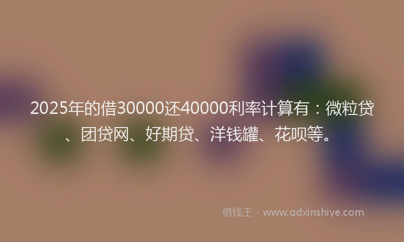 2025年的借30000还40000利率计算有：微粒贷、团贷网、好期贷、洋钱罐、花呗等。