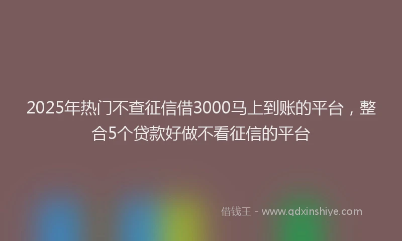 2025年热门不查征信借3000马上到账的平台，整合5个贷款好做不看征信的平台