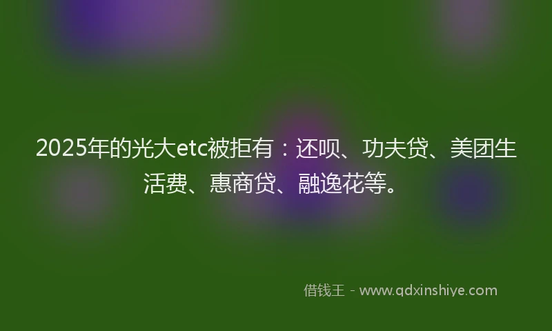 2025年的光大etc被拒有：还呗、功夫贷、美团生活费、惠商贷、融逸花等。