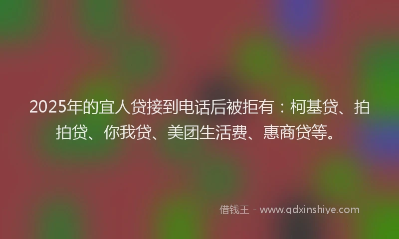 2025年的宜人贷接到电话后被拒有：柯基贷、拍拍贷、你我贷、美团生活费、惠商贷等。