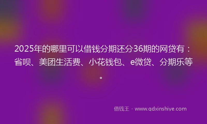 2025年的哪里可以借钱分期还分36期的网贷有：省呗、美团生活费、小花钱包、e微贷、分期乐等。