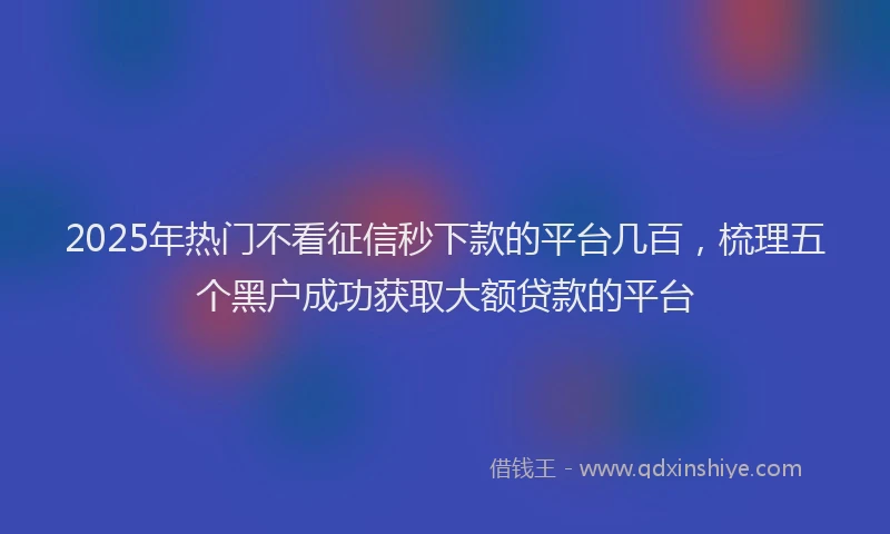 2025年热门不看征信秒下款的平台几百，梳理五个黑户成功获取大额贷款的平台