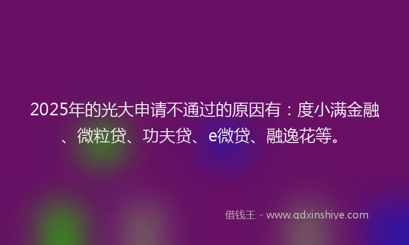 2025年的光大申请不通过的原因有：度小满金融、微粒贷、功夫贷、e微贷、融逸花等。