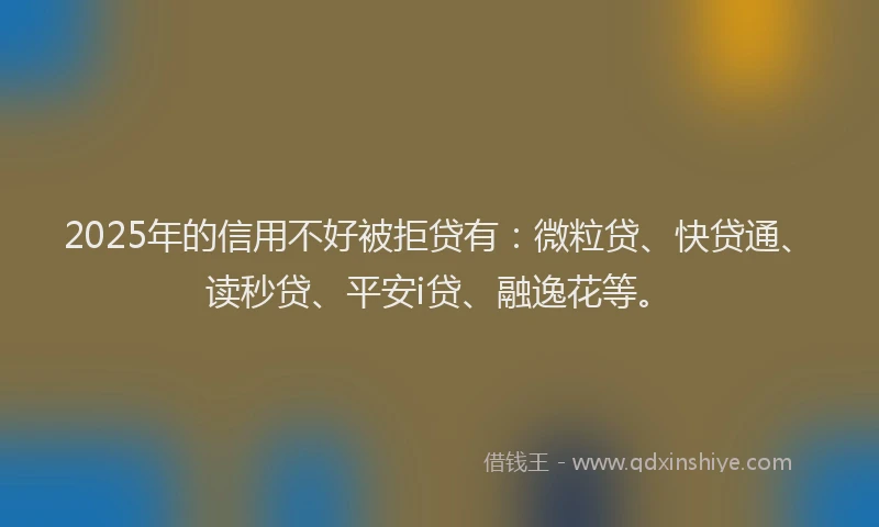 2025年的信用不好被拒贷有：微粒贷、快贷通、读秒贷、平安i贷、融逸花等。