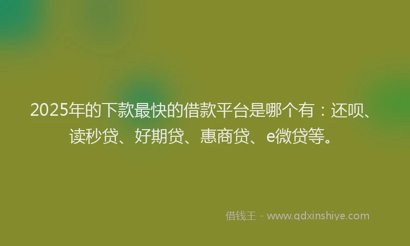 2025年的下款最快的借款平台是哪个有：还呗、读秒贷、好期贷、惠商贷、e微贷等。