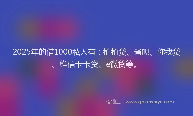 2025年的借1000私人有：拍拍贷、省呗、你我贷、维信卡卡贷、e微贷等。