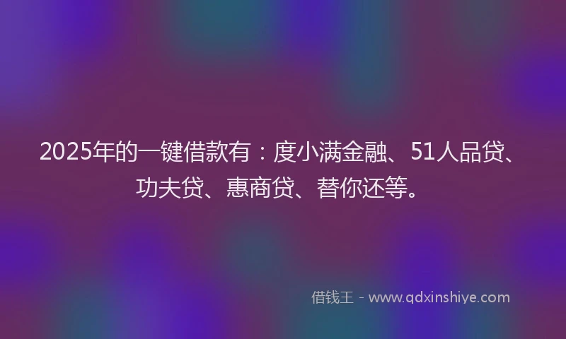 2025年的一键借款有：度小满金融、51人品贷、功夫贷、惠商贷、替你还等。